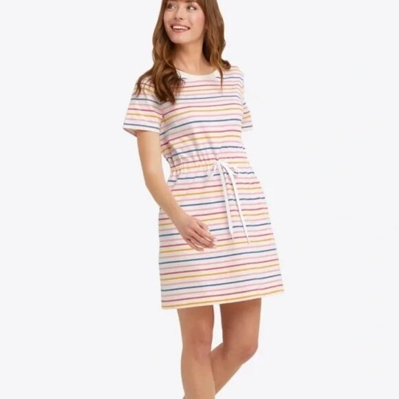 Draper James Multicolor Cotton Tie Waist T Shirt Nautical Striped Dress Size L - Picture 1 of 8